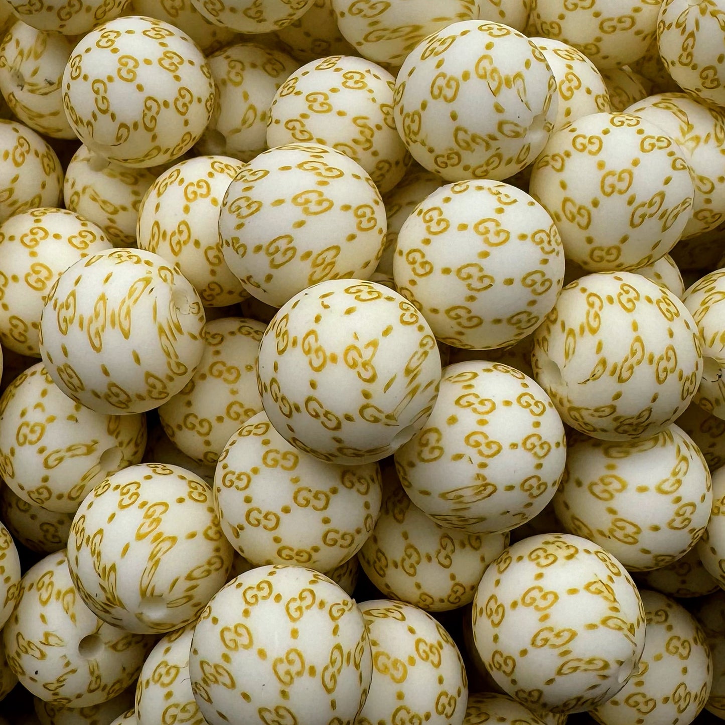 15mm Gold & White Designer Silicone Bead