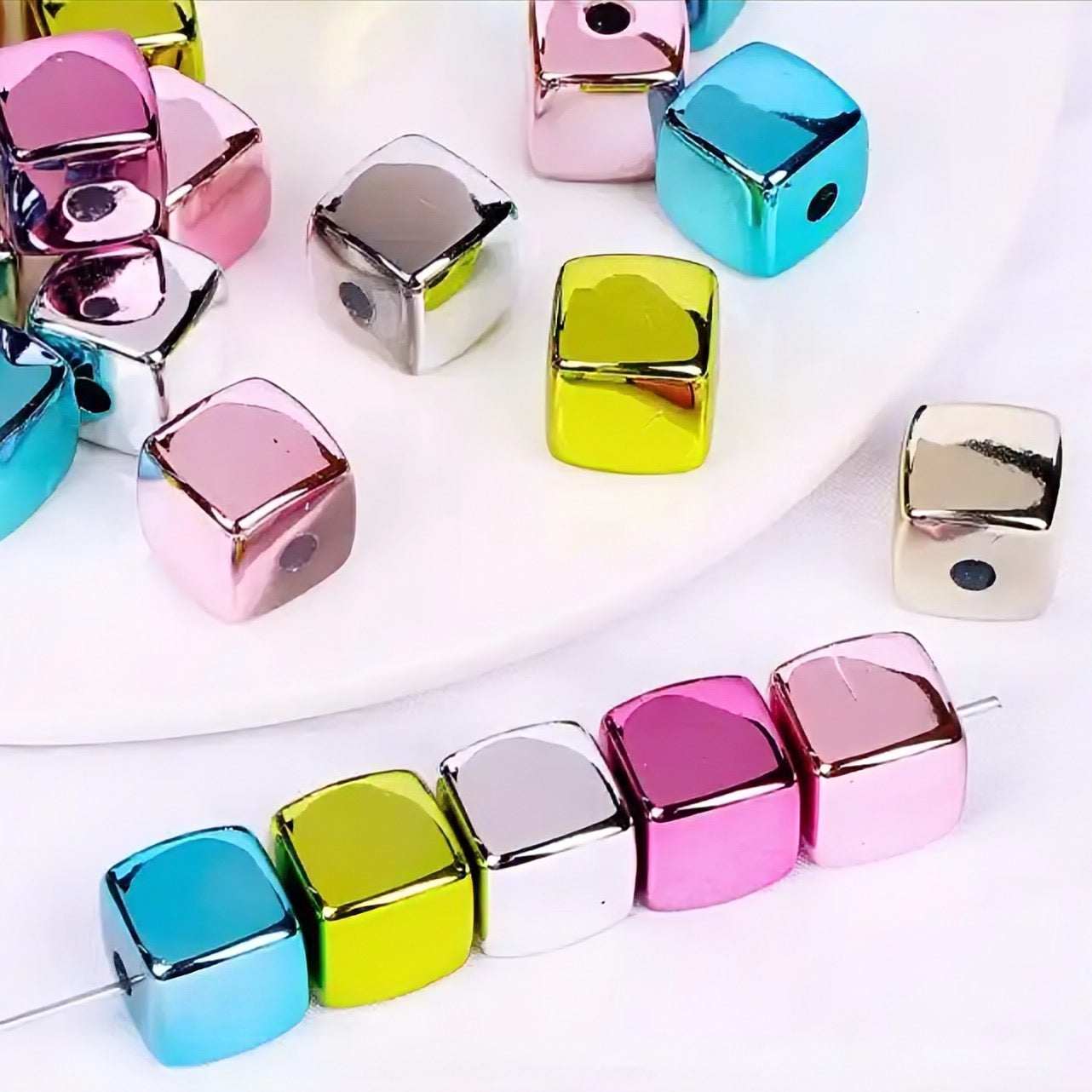 Square Metallic Acrylic Beads