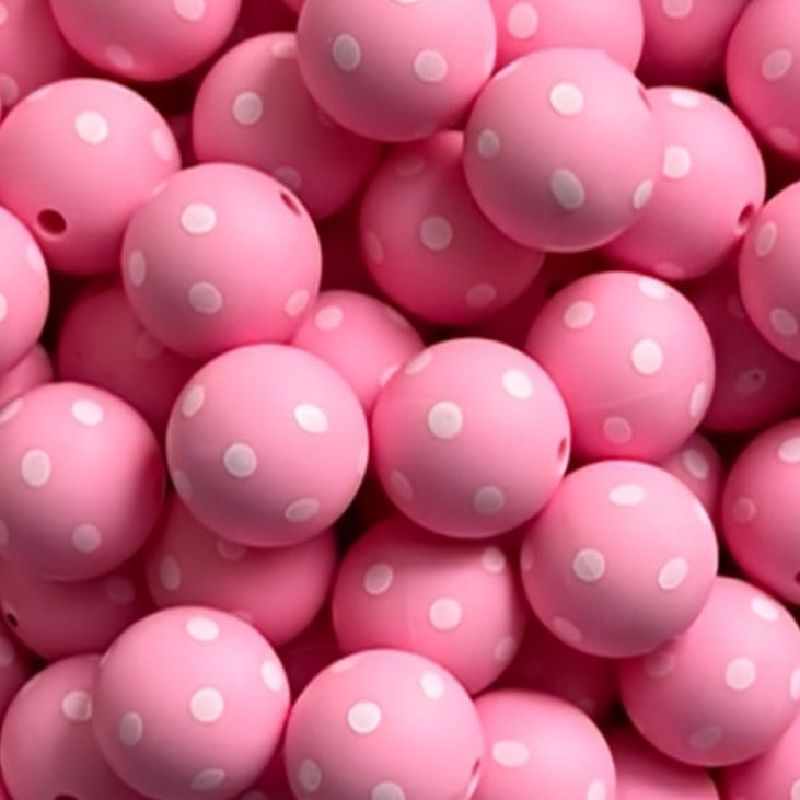 15mm Light Pink Polka Dot Silicone Bead