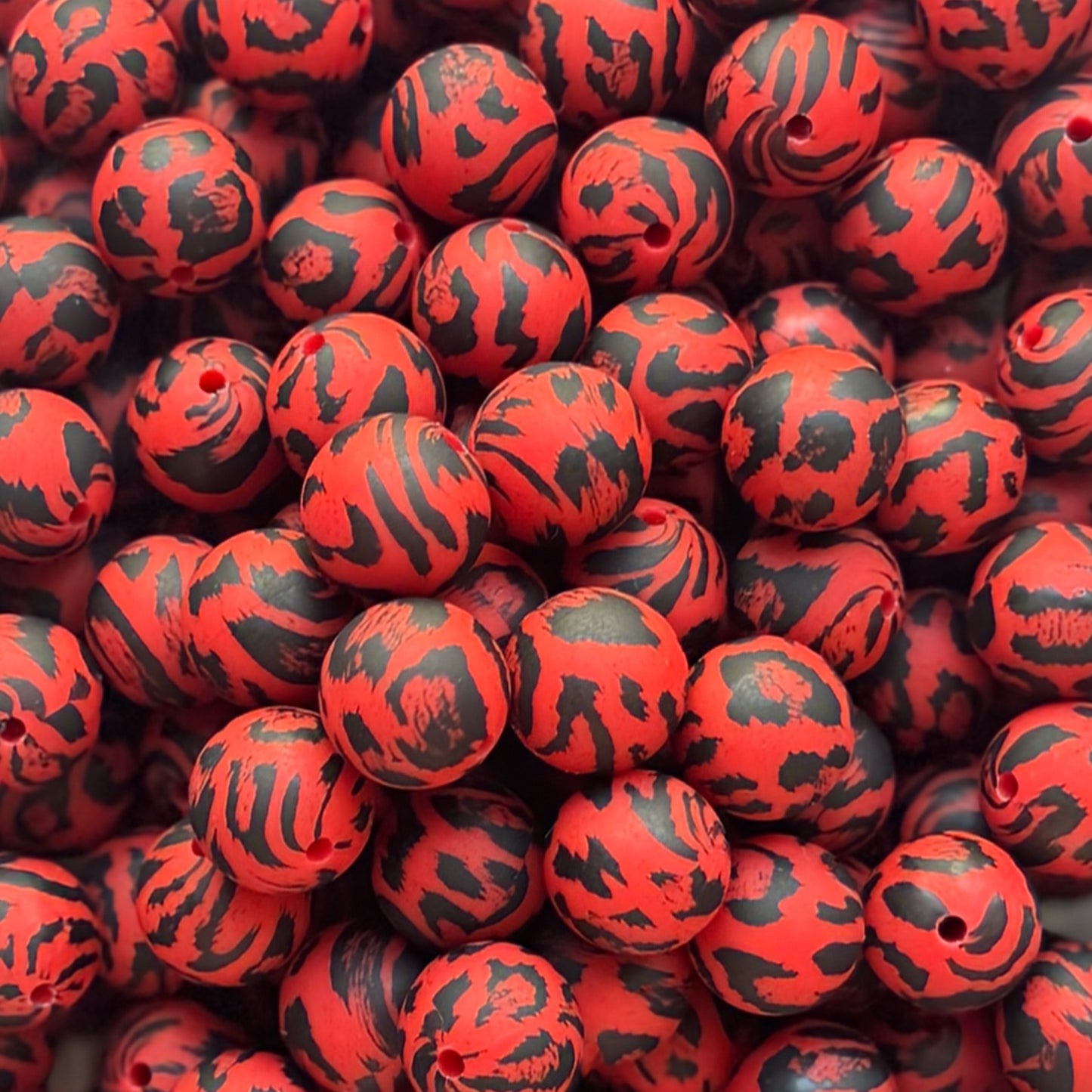 15mm Red Leopard Silicone Bead