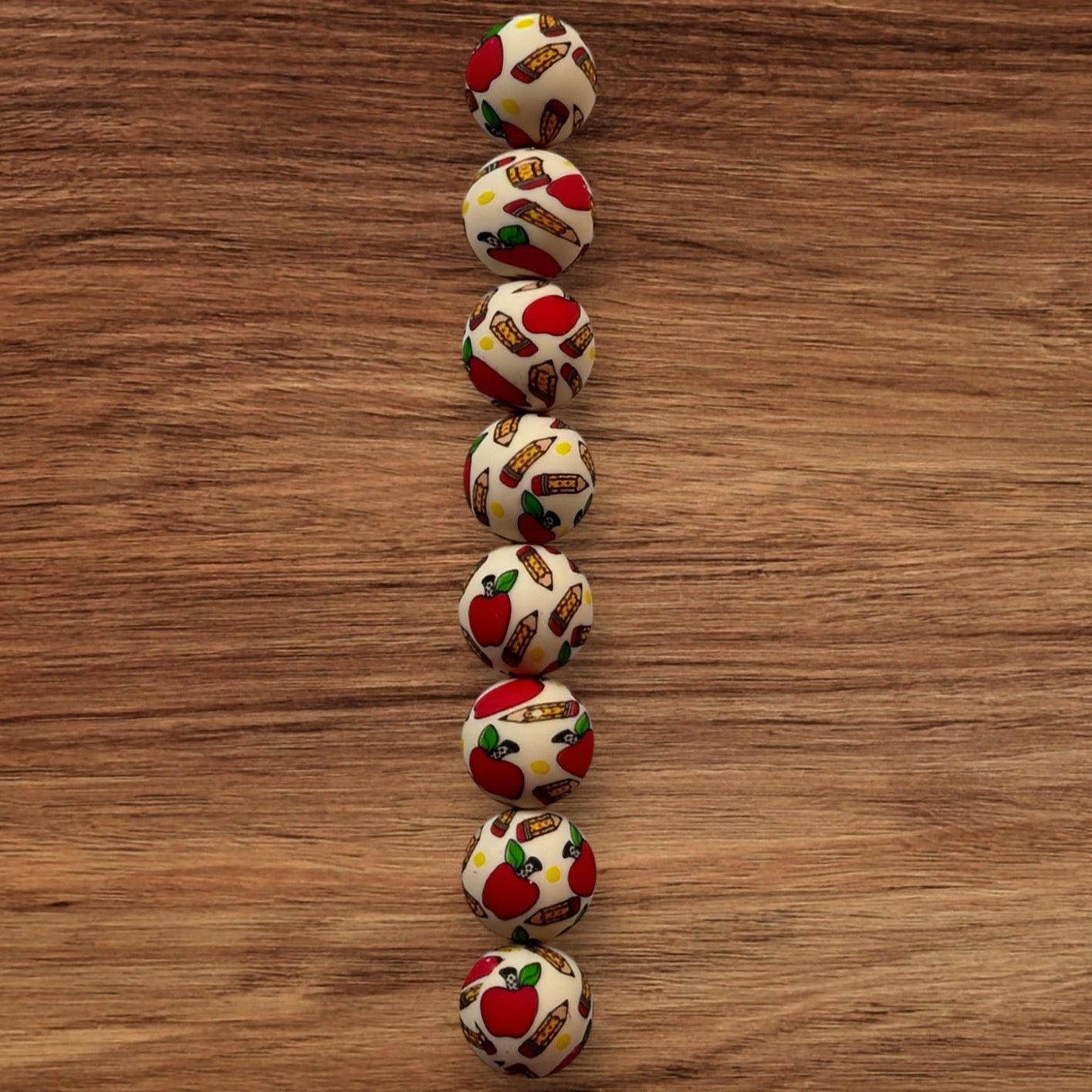 15mm Pencils & Apples Silicone Bead (Off White)