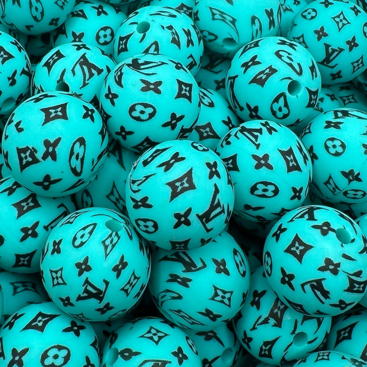 15mm Turquoise & Black Silicone Bead