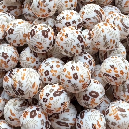 15mm Brown Floral Silicone Bead