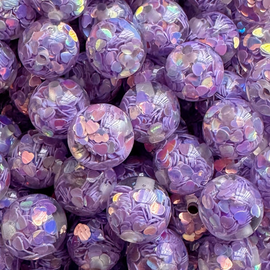 16mm Confetti Hearts Acrylic Bead (Purple)