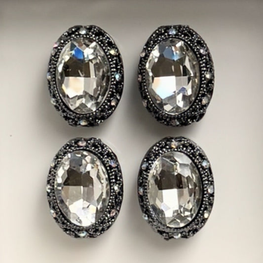 Oval Hematite Clear Gemstone Bead