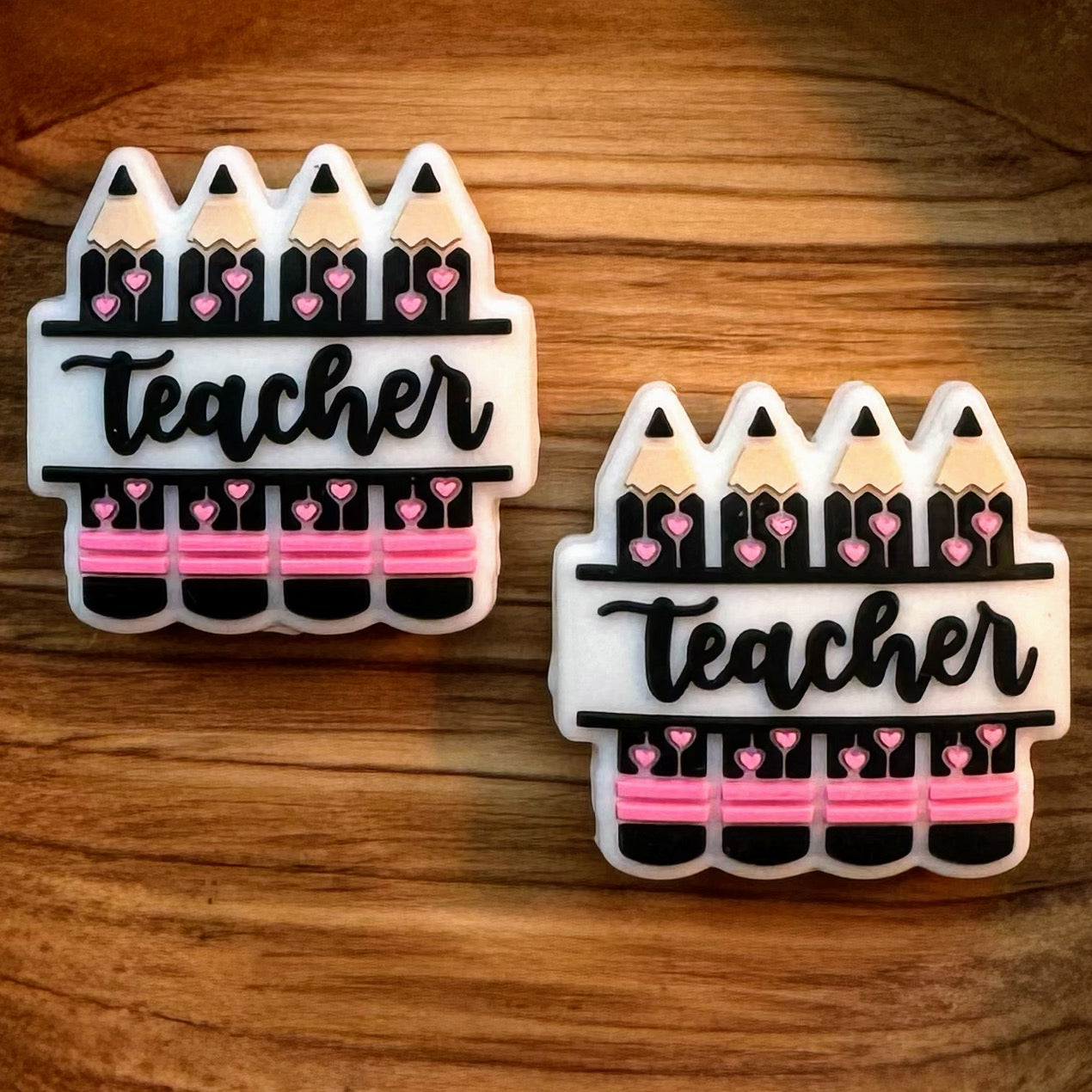 Pink Heart Teacher Pencil Focal