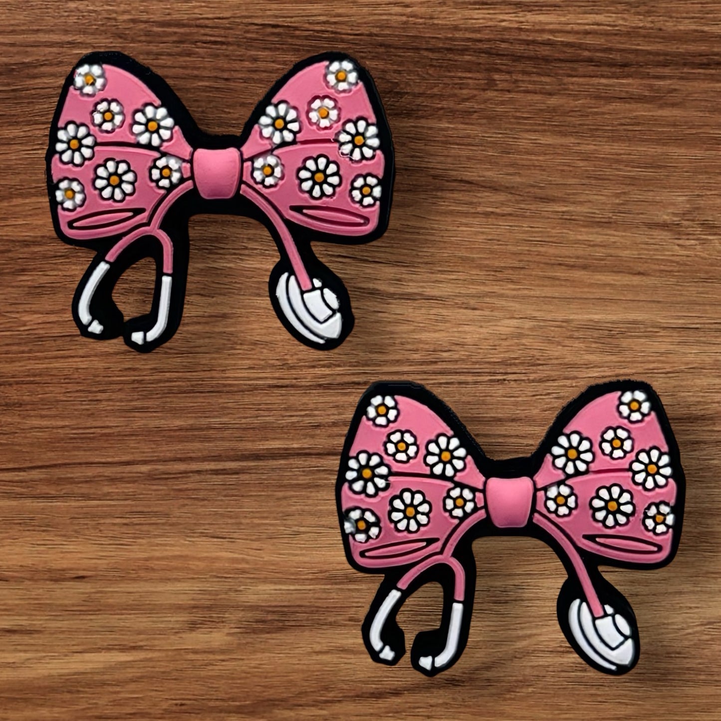 Pink Floral Stethoscope Bow Focal