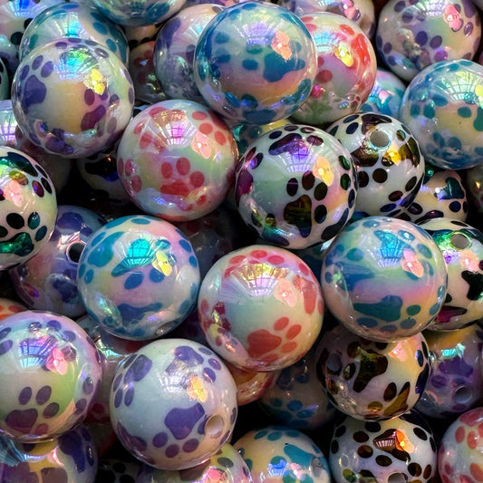 16mm Iridescent Paw Print Acrylic Beads