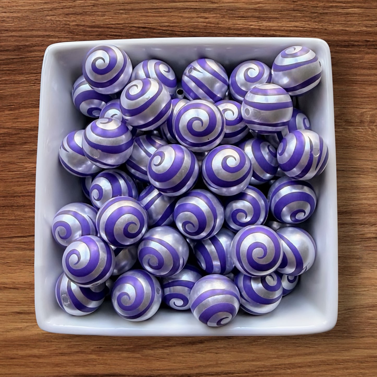 16mm Purple & Silver Swirls Acrylic Bead