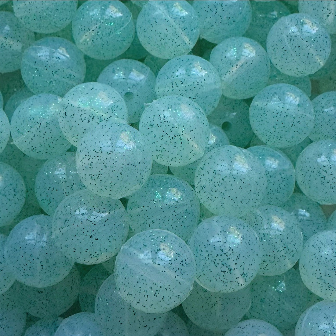 15mm Teal Glitter Jelly Silicone Bead