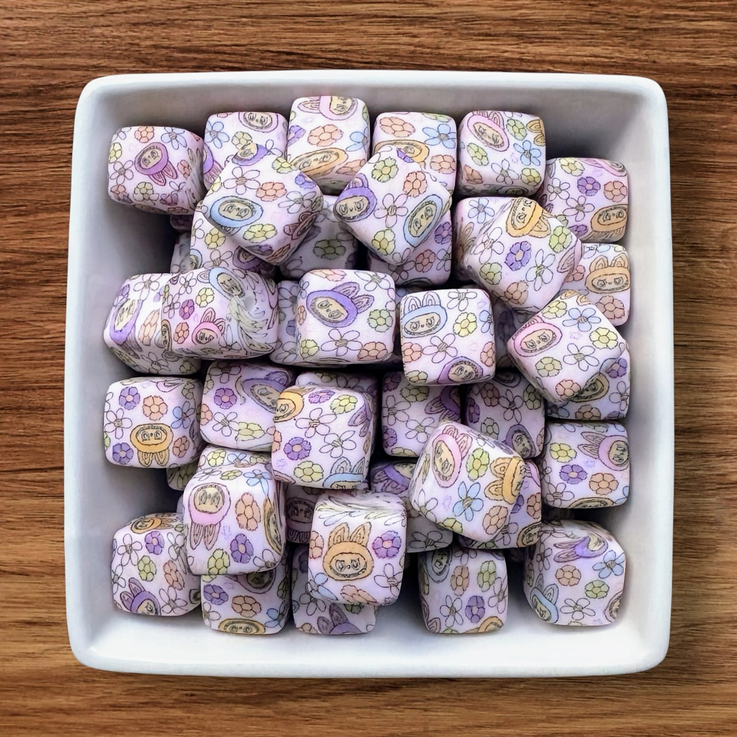 14mm Square lil Monsters Silicone Bead