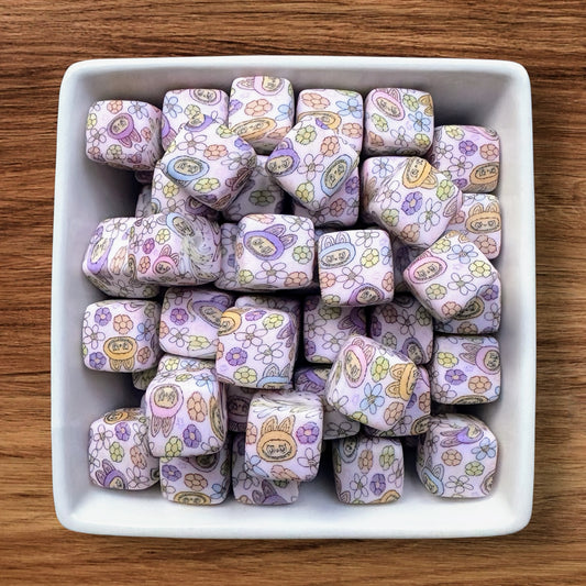 14mm Square lil Monsters Silicone Bead