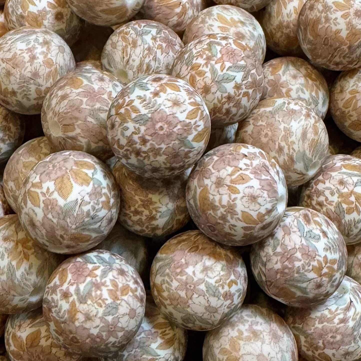 15mm Brown Wildflowers Silicone Bead