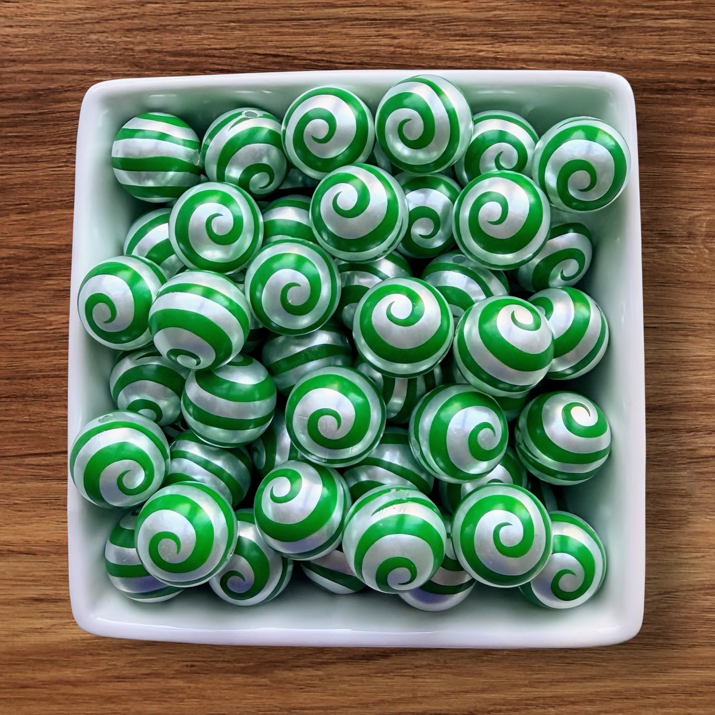 16mm Green & Silver Swirls Acrylic Bead