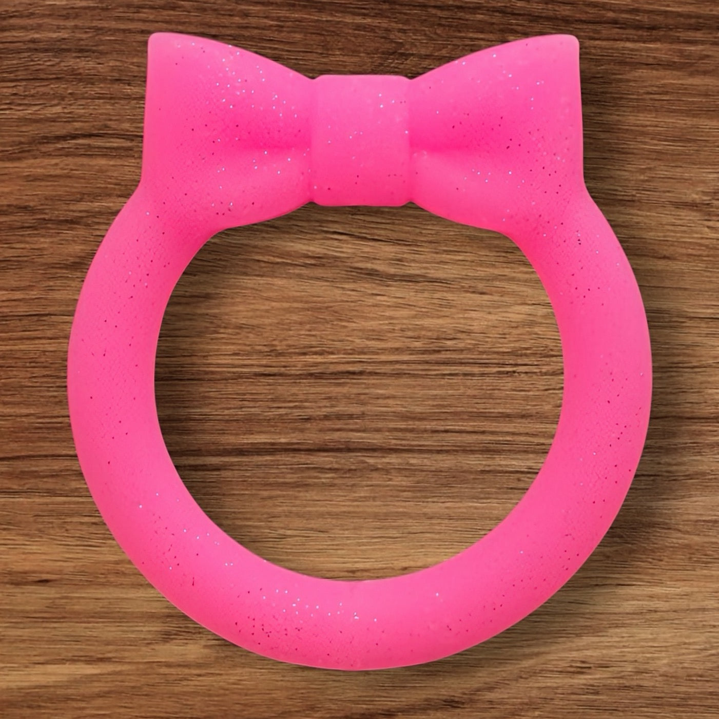 65mm Pink Glitter Silicone Ring With Bow