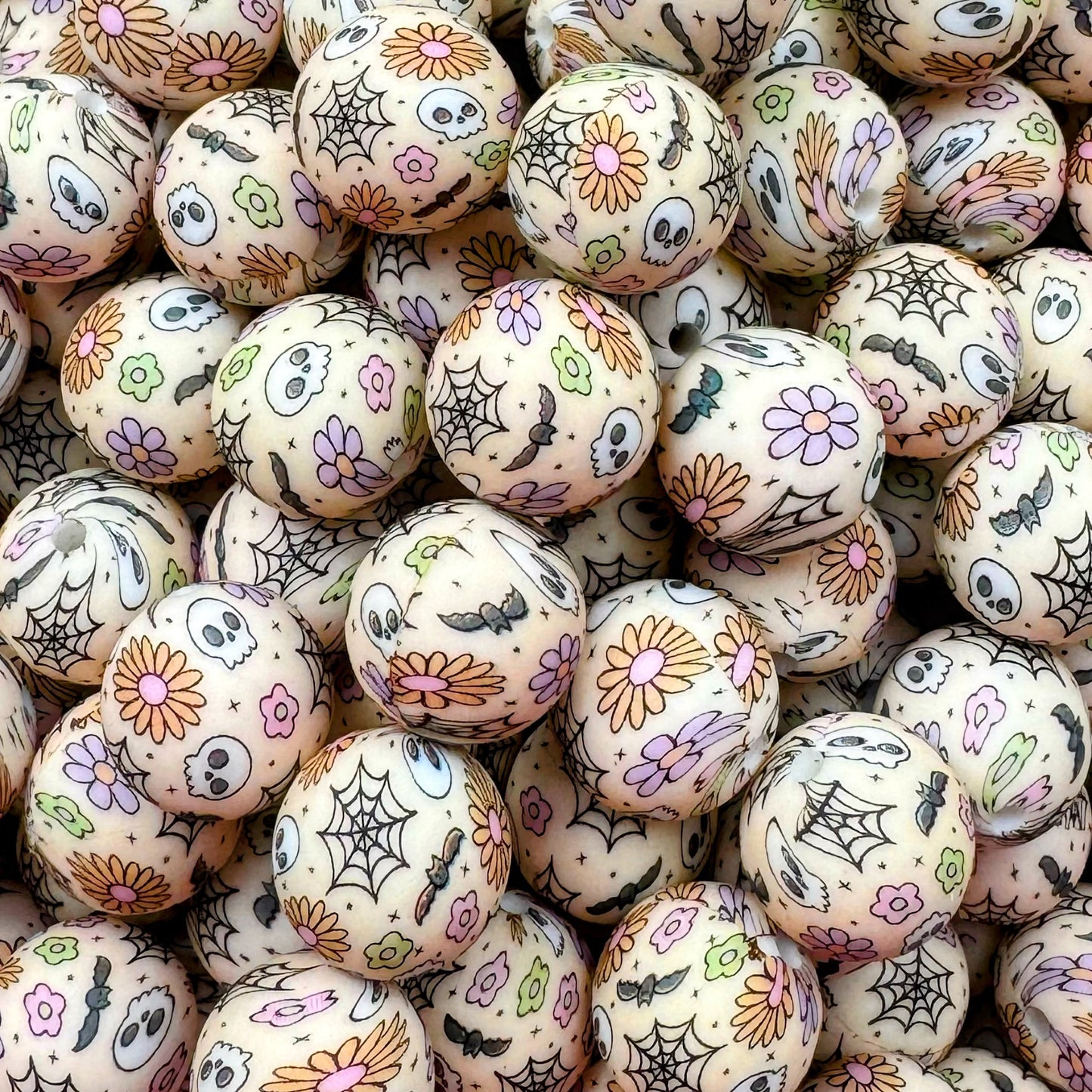15mm Flowers & Skulls Silicone Bead
