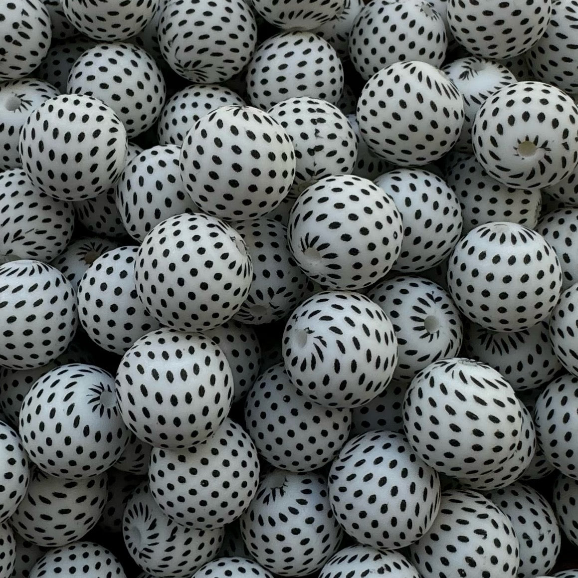 15mm White With Black Dots Silicone Bead