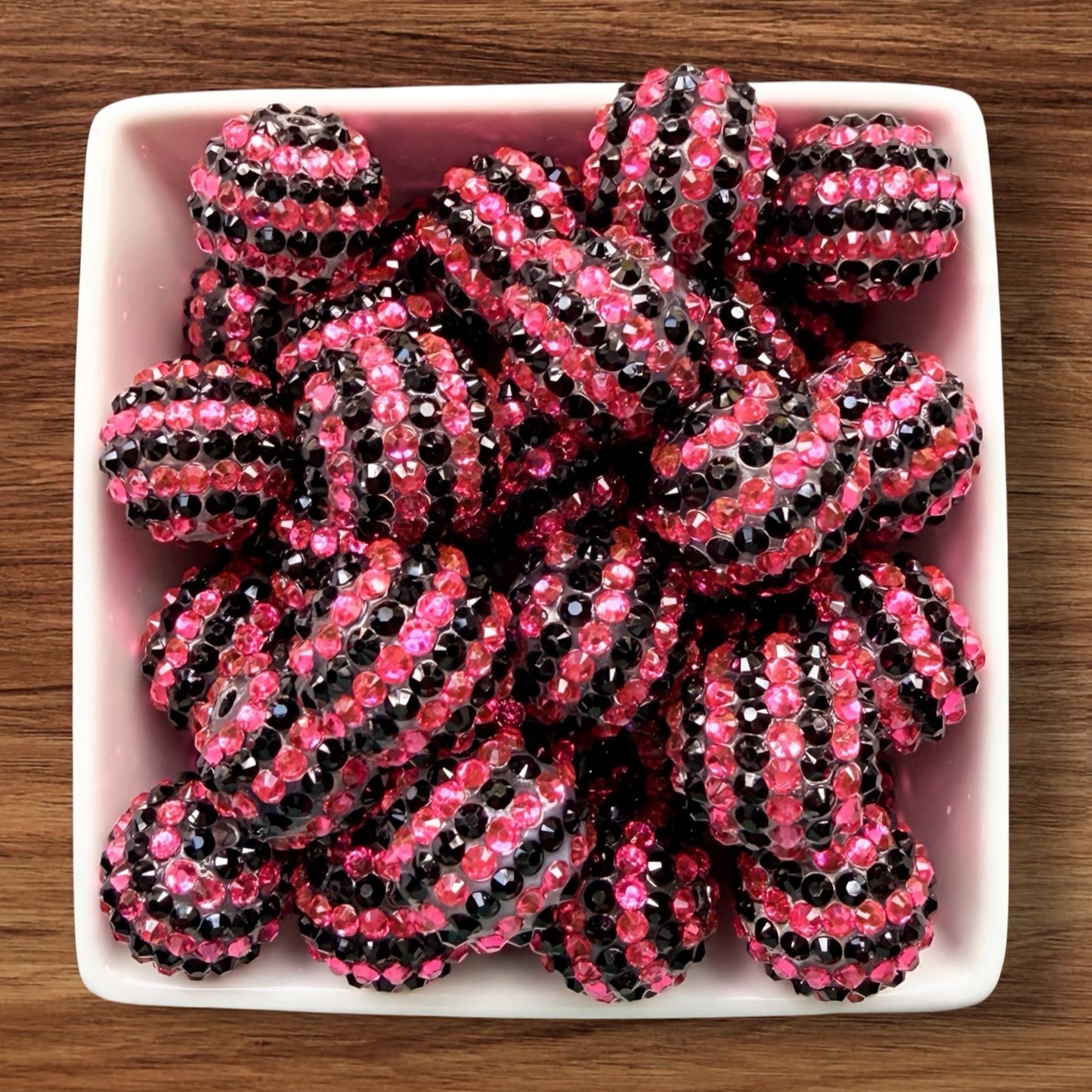 20mm Pink & Black Rhinestone Bead
