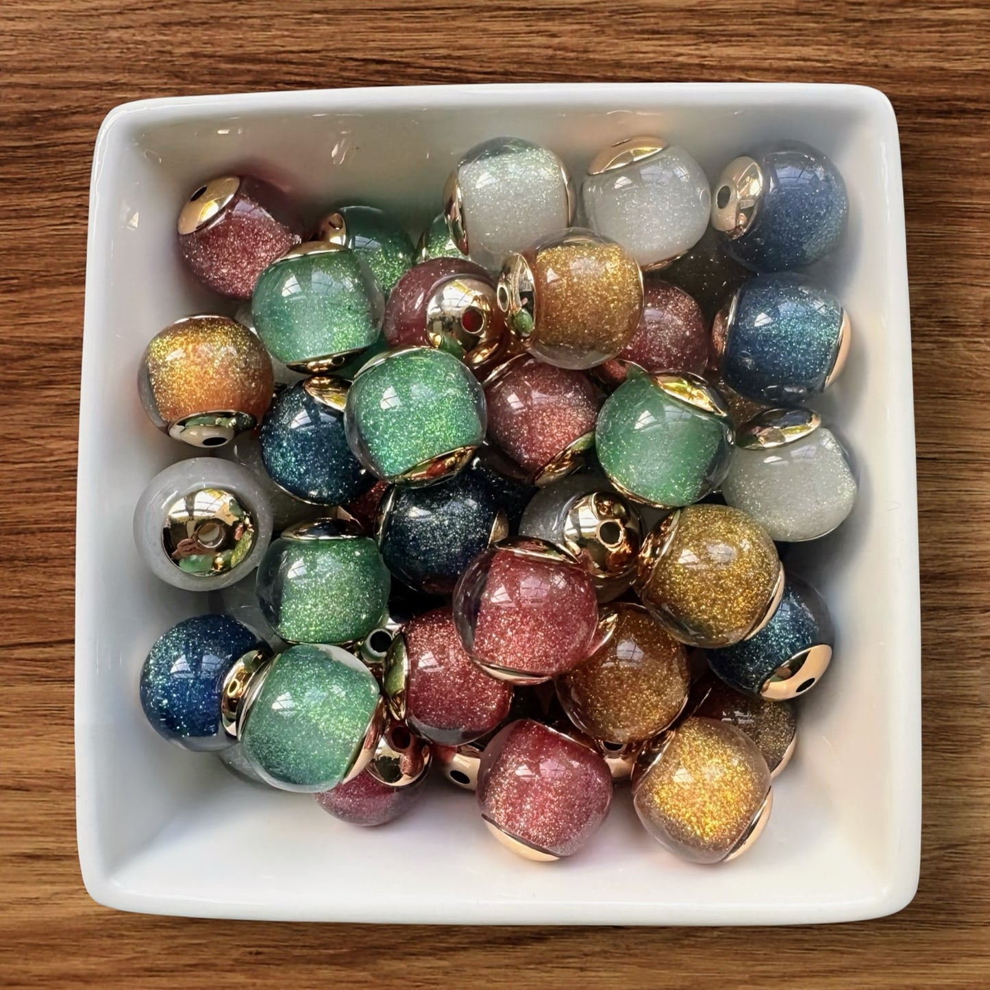 16mm Glitter Cat Eye Acrylic Bead With Gold Caps