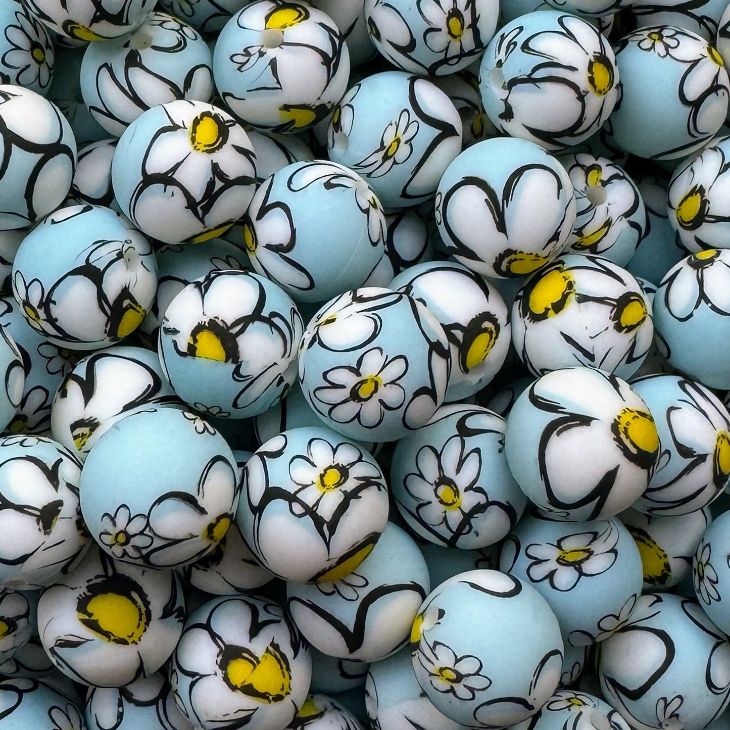 15mm Cartoon Daisies Silicone Bead