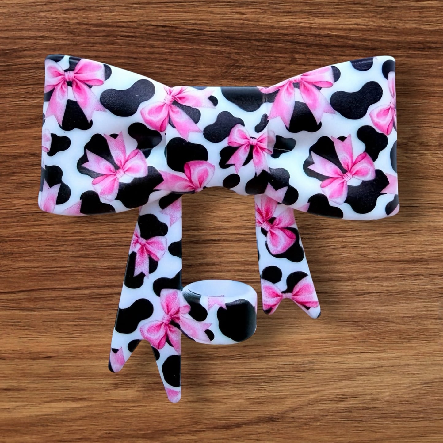 Cow Print & Pink Bows Focal/Straw Topper