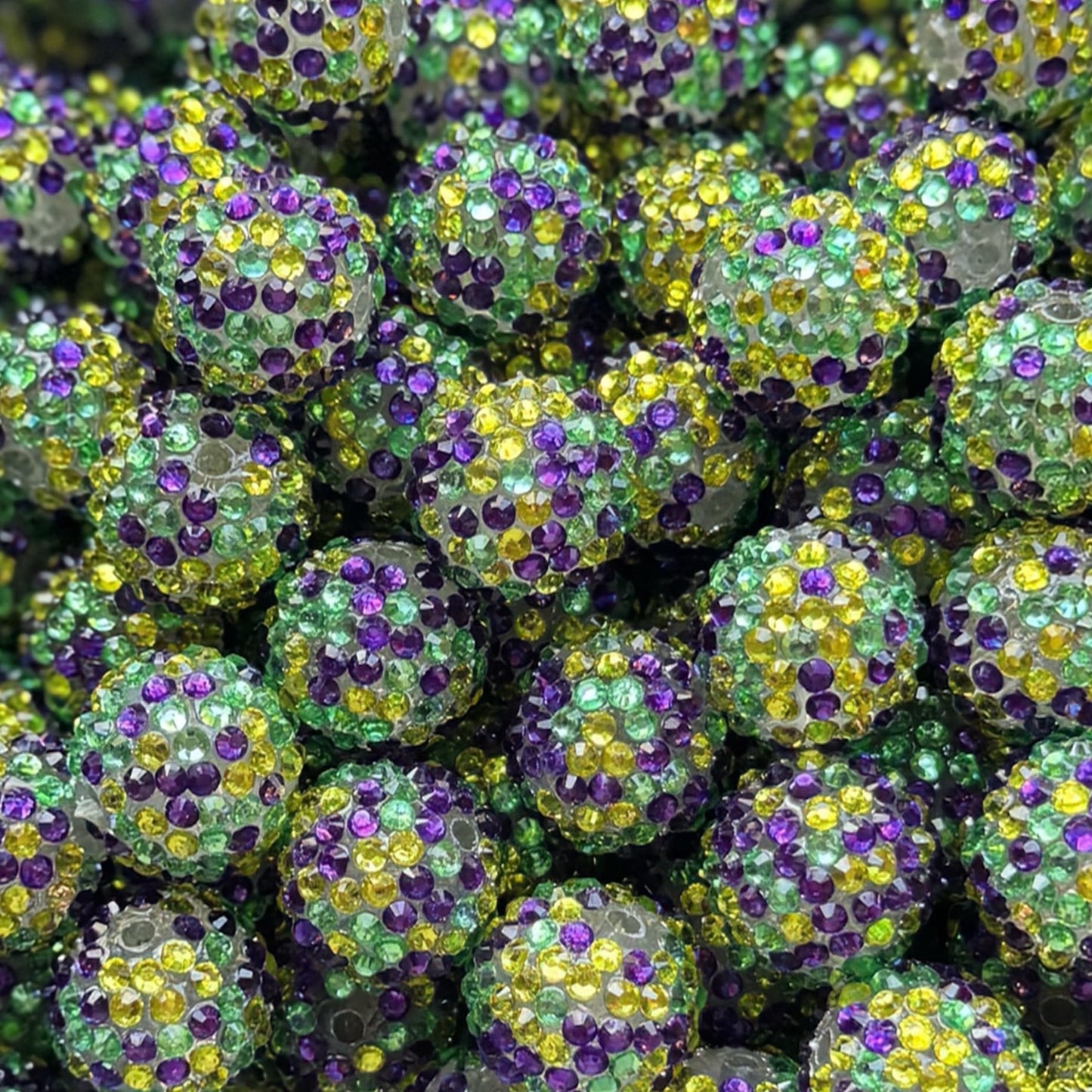 20mm Purple,Green & Yellow Rhinestone Bead