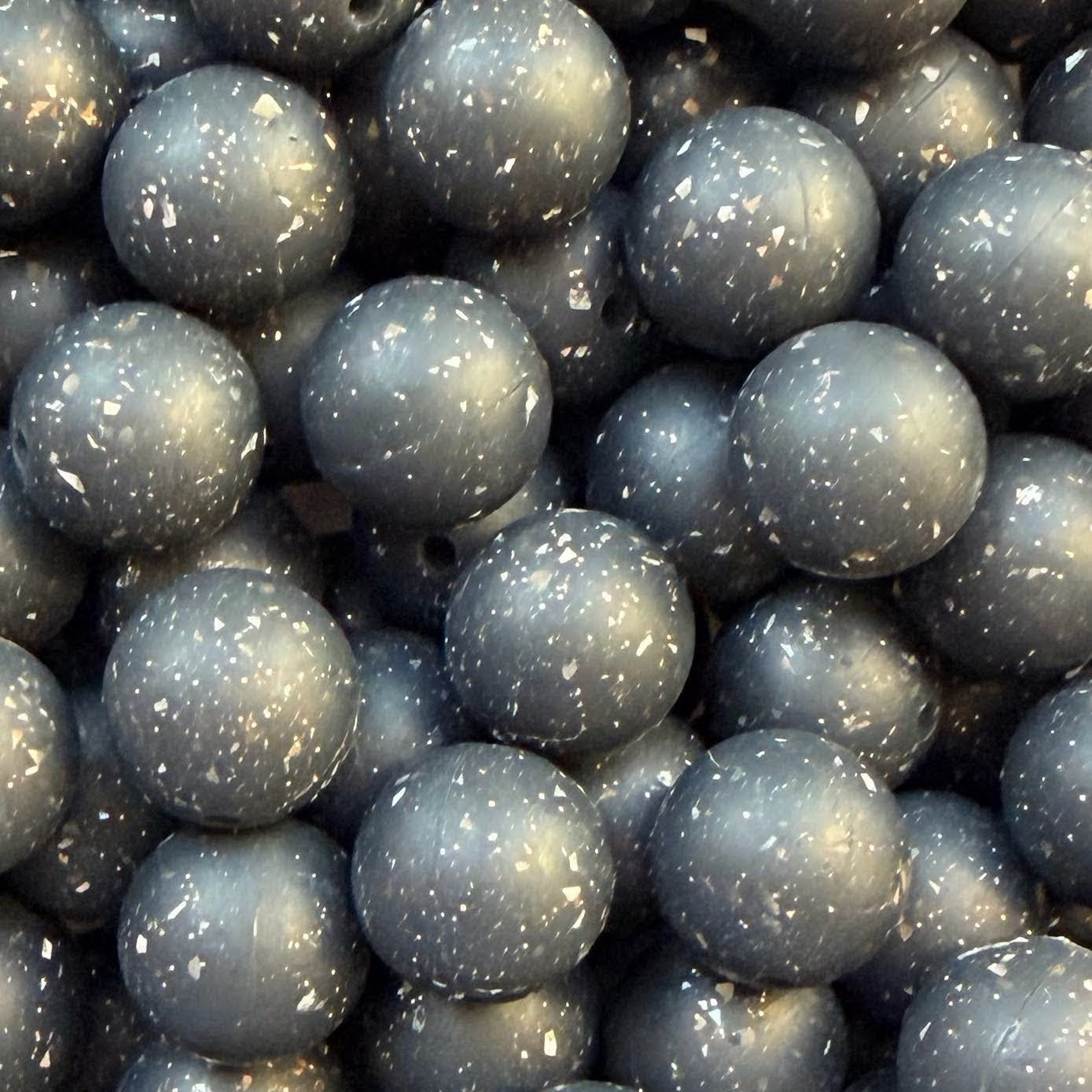 15mm Black Glitter Silicone Bead