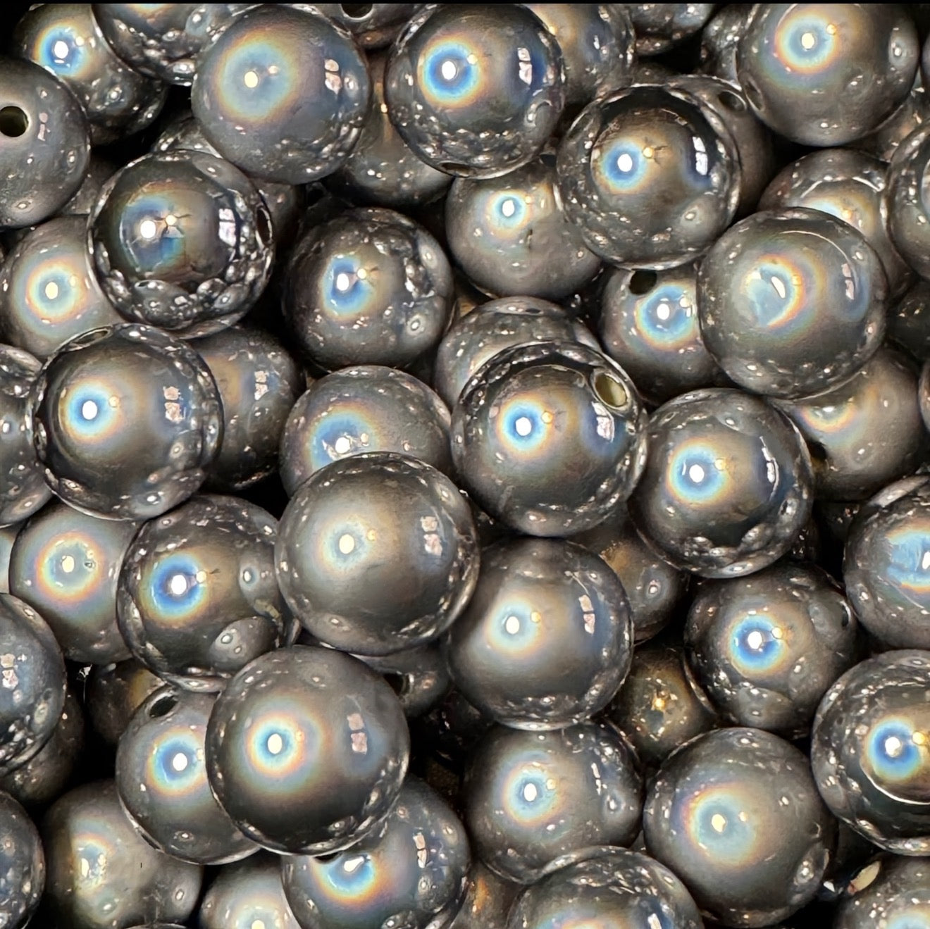 16mm Gray Mirrored Chrome Acrylic Bead