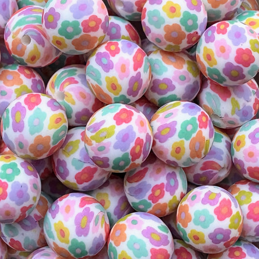 15mm Pastel Floral Silicone Bead