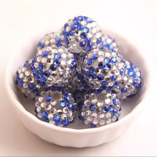 20mm Blue & Silver Rhinestone Bead
