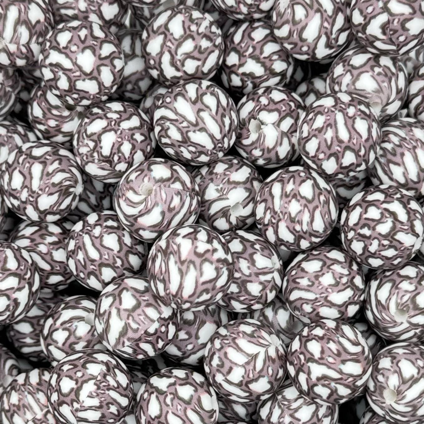 15mm Gray Animal Print Silicone Bead