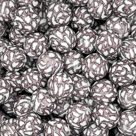 15mm Gray Animal Print Silicone Bead