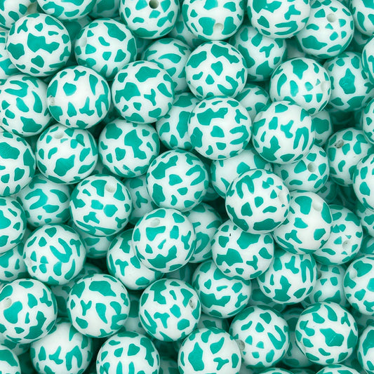 15mm Aqua Cow Silicone Bead