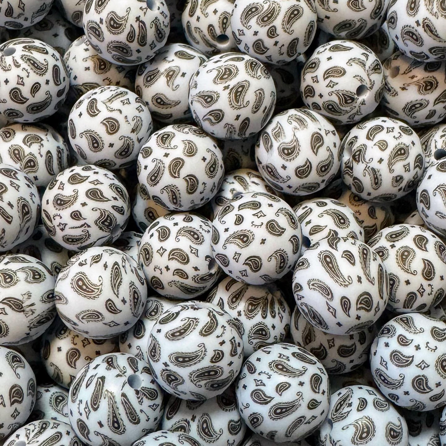 15mm Black and White Bandana Silicone Bead