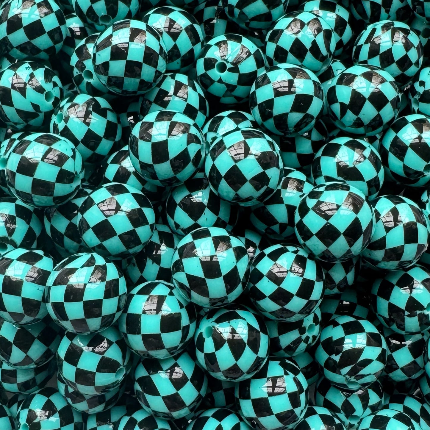 15mm Turquoise Checkered Silicone Bead