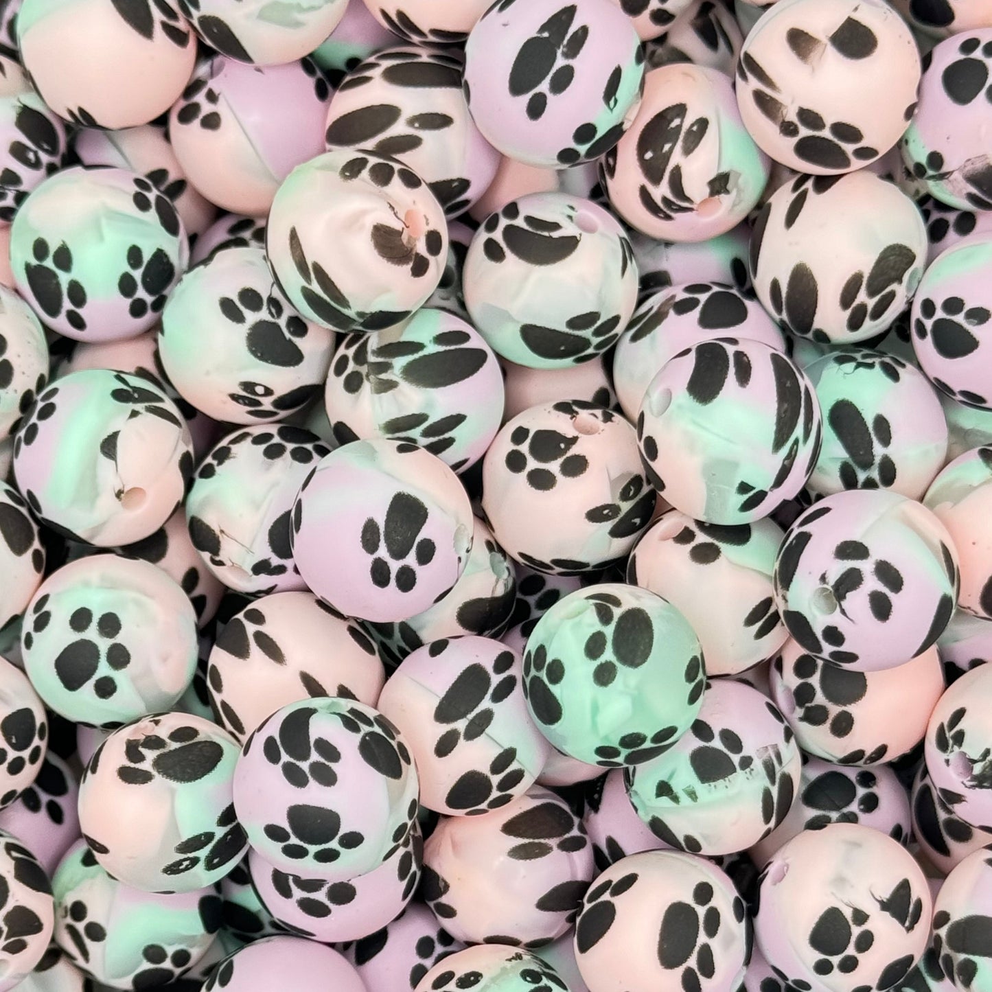 15mm Pastel Swirl Paw Print Silicone Bead