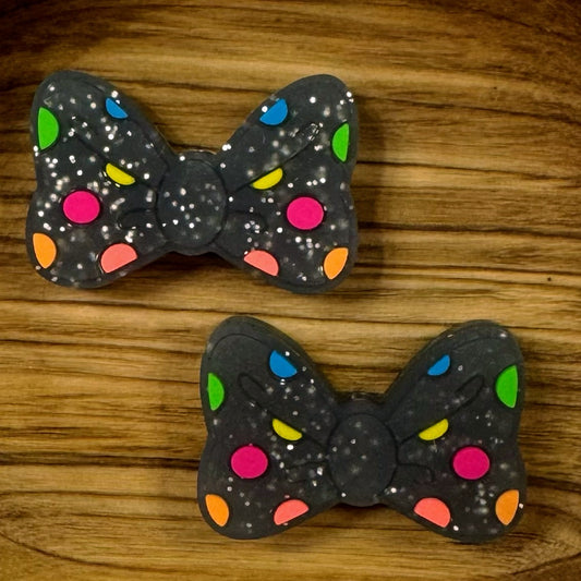 Gray Neon Polka Dot Bow Focal