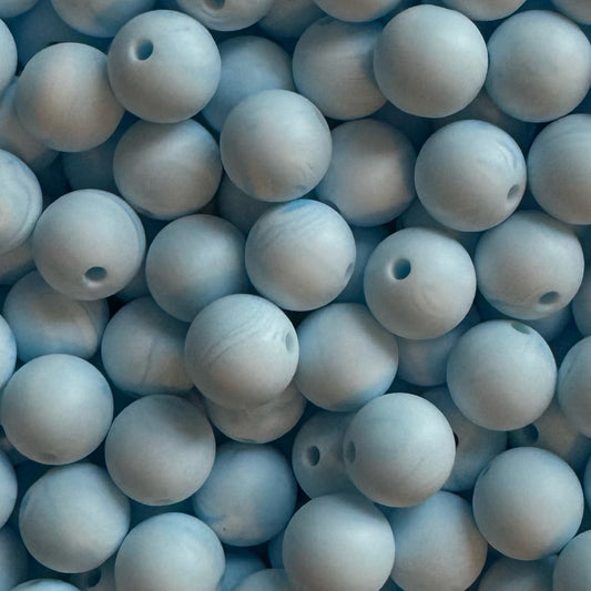 15mm Marble Blue Silicone Bead
