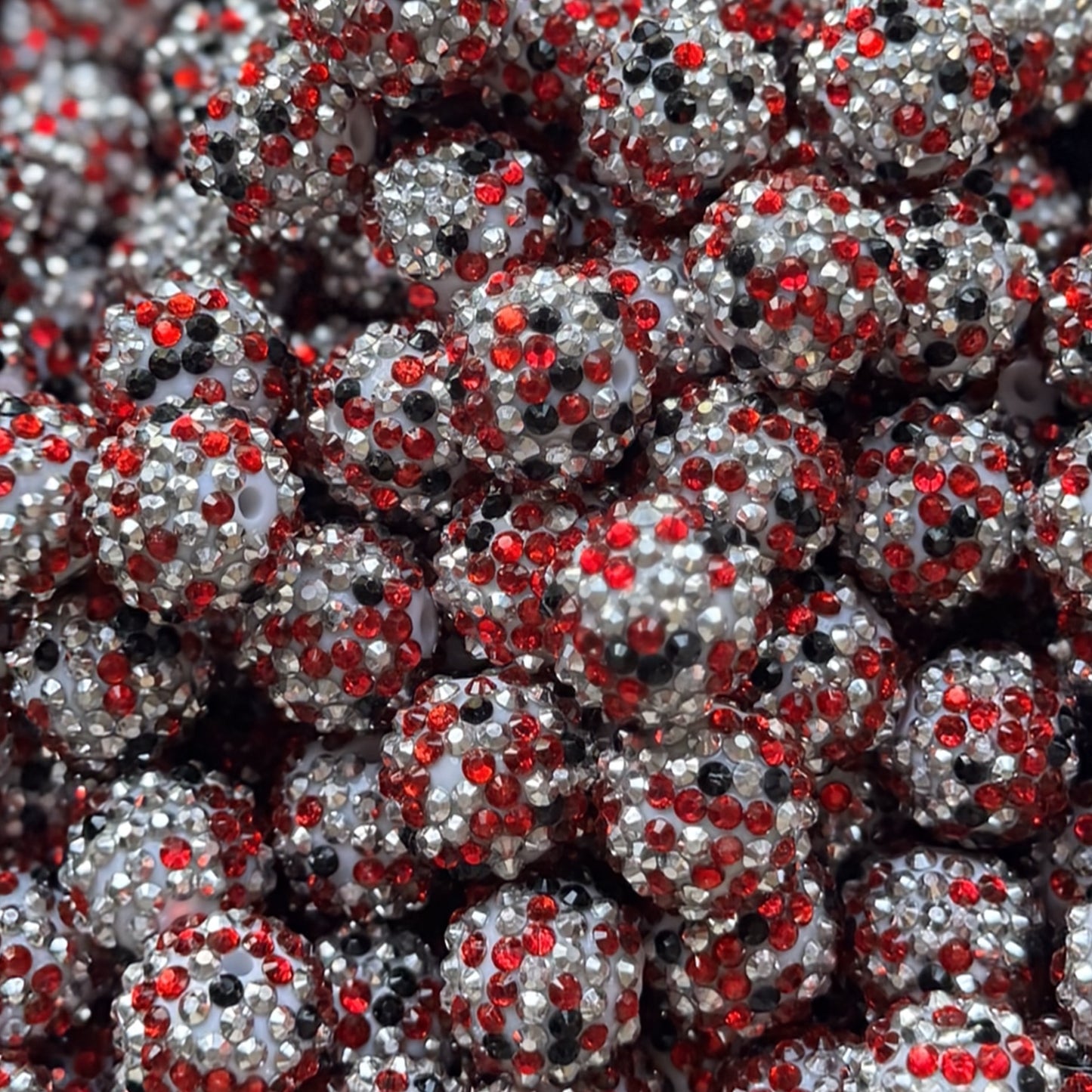20mm Red,Black & Silver Rhinestone Bead