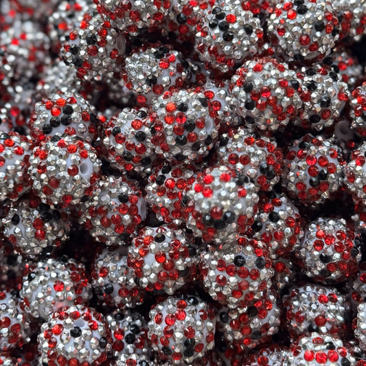 20mm Red,Black & Silver Rhinestone Bead