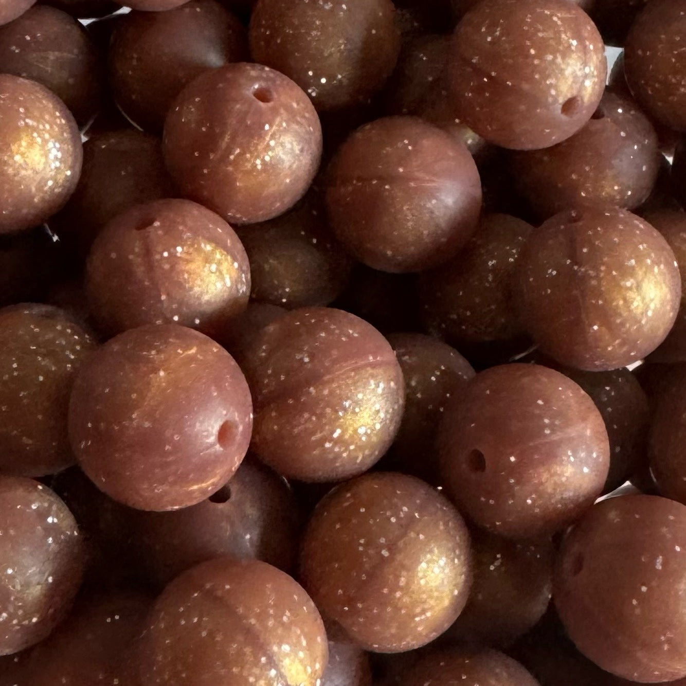 15mm Copper Glitter Silicone Bead