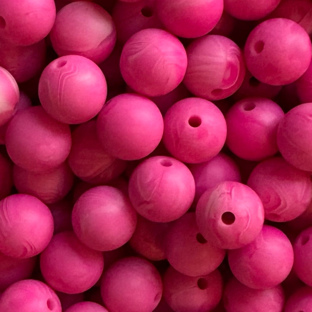 15mm Marble Pink Silicone Bead