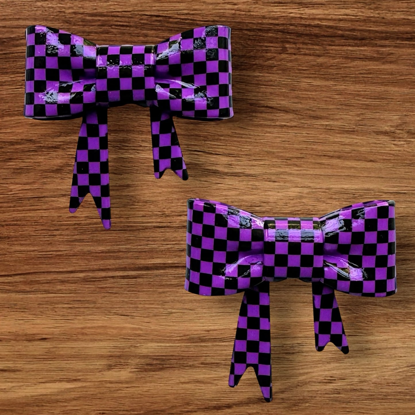 Shiny Purple Checkered Bow Focal/Straw Topper