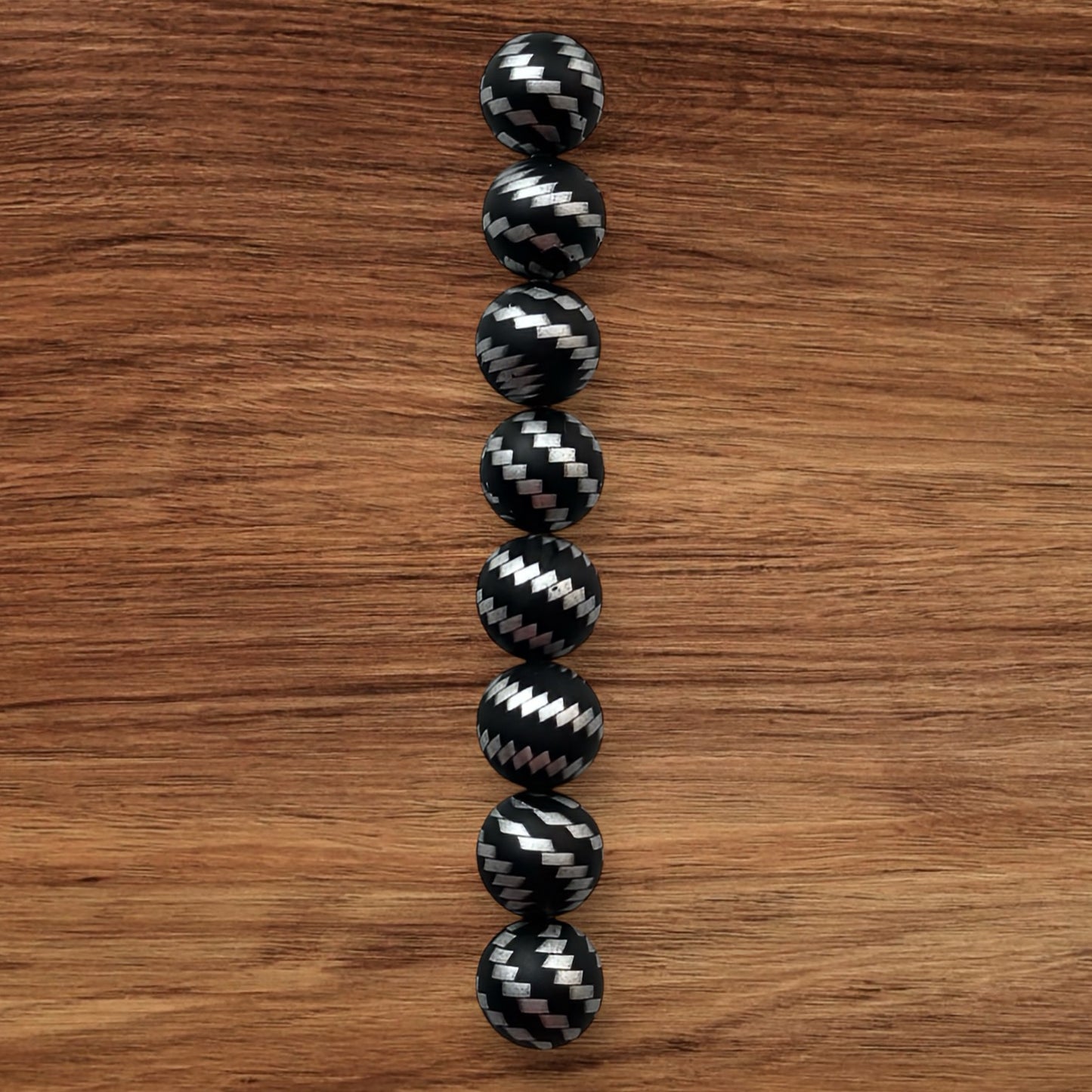 15mm Silver & Black Chevron Silicone Bead