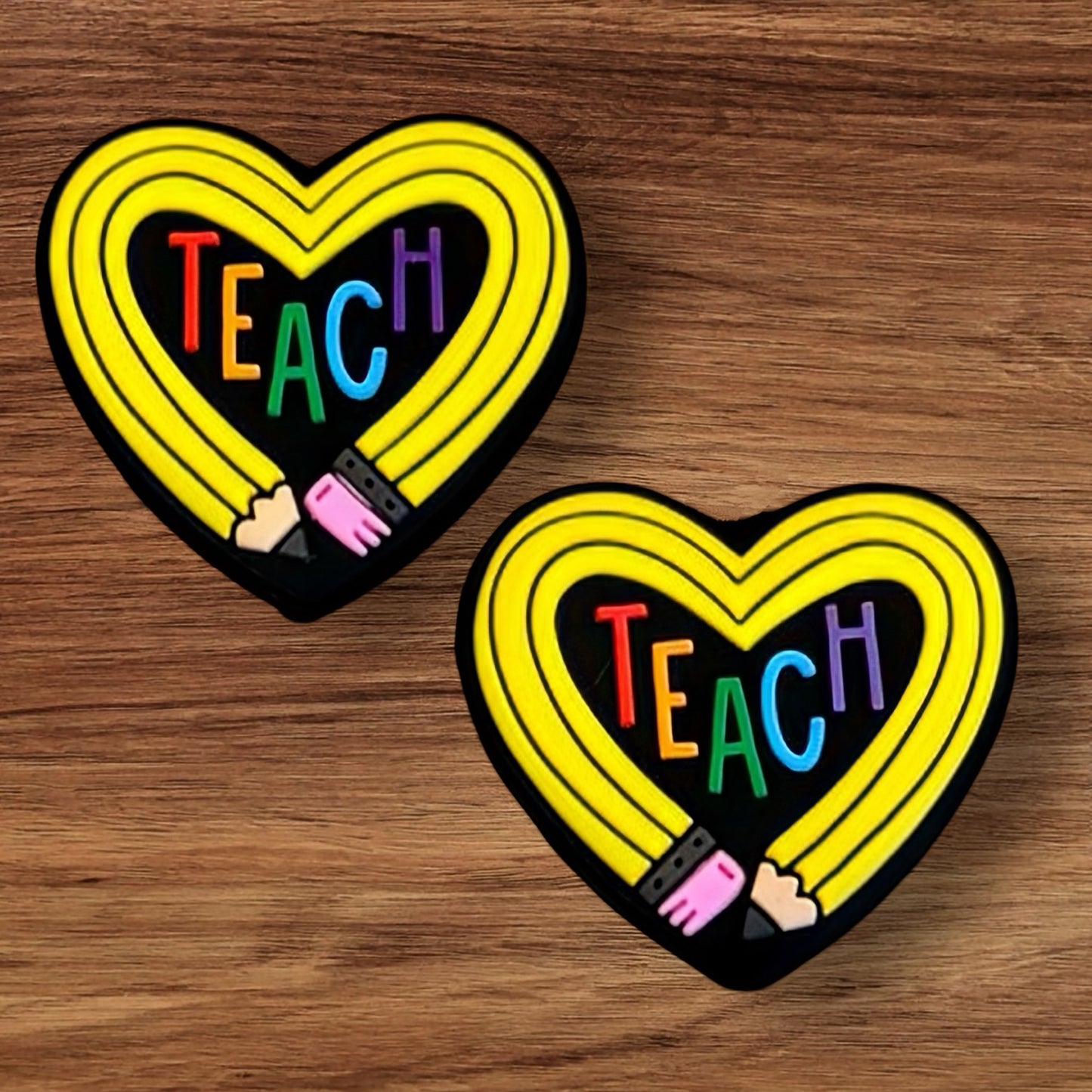 Teach Pencil Heart with Rainbow Letters Focal