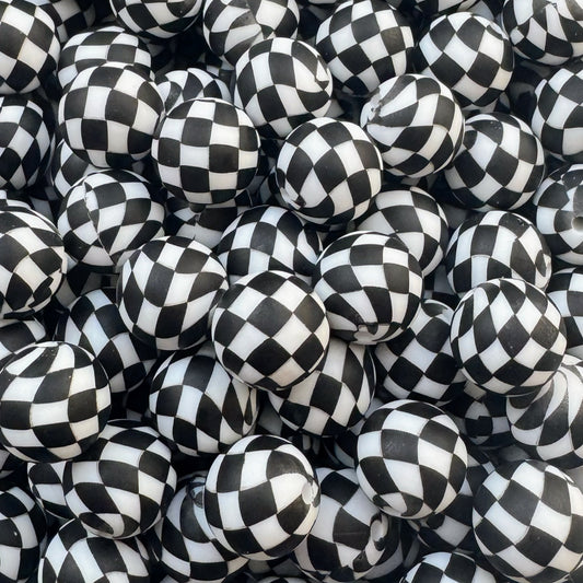 15mm Black & White Checkered Silicone Bead