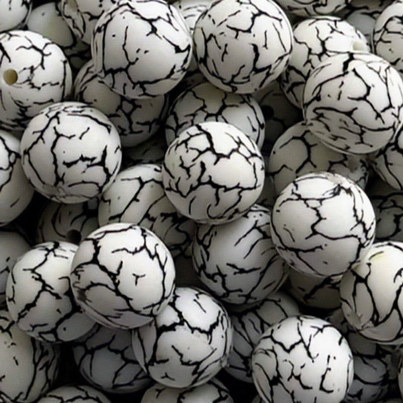 15mm White & Black Crackle Bead