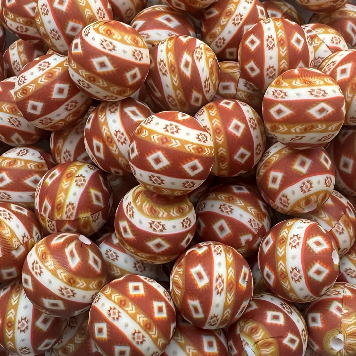 15mm Brown Aztec Silicone Bead