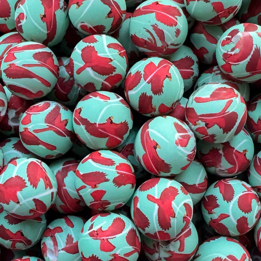 15mm Red Cardinal Silicone Bead