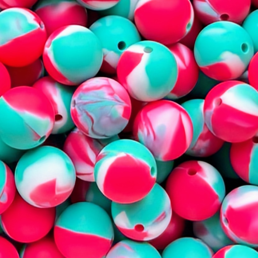 15mm Pink & Blue Tie Dye Silicone Bead